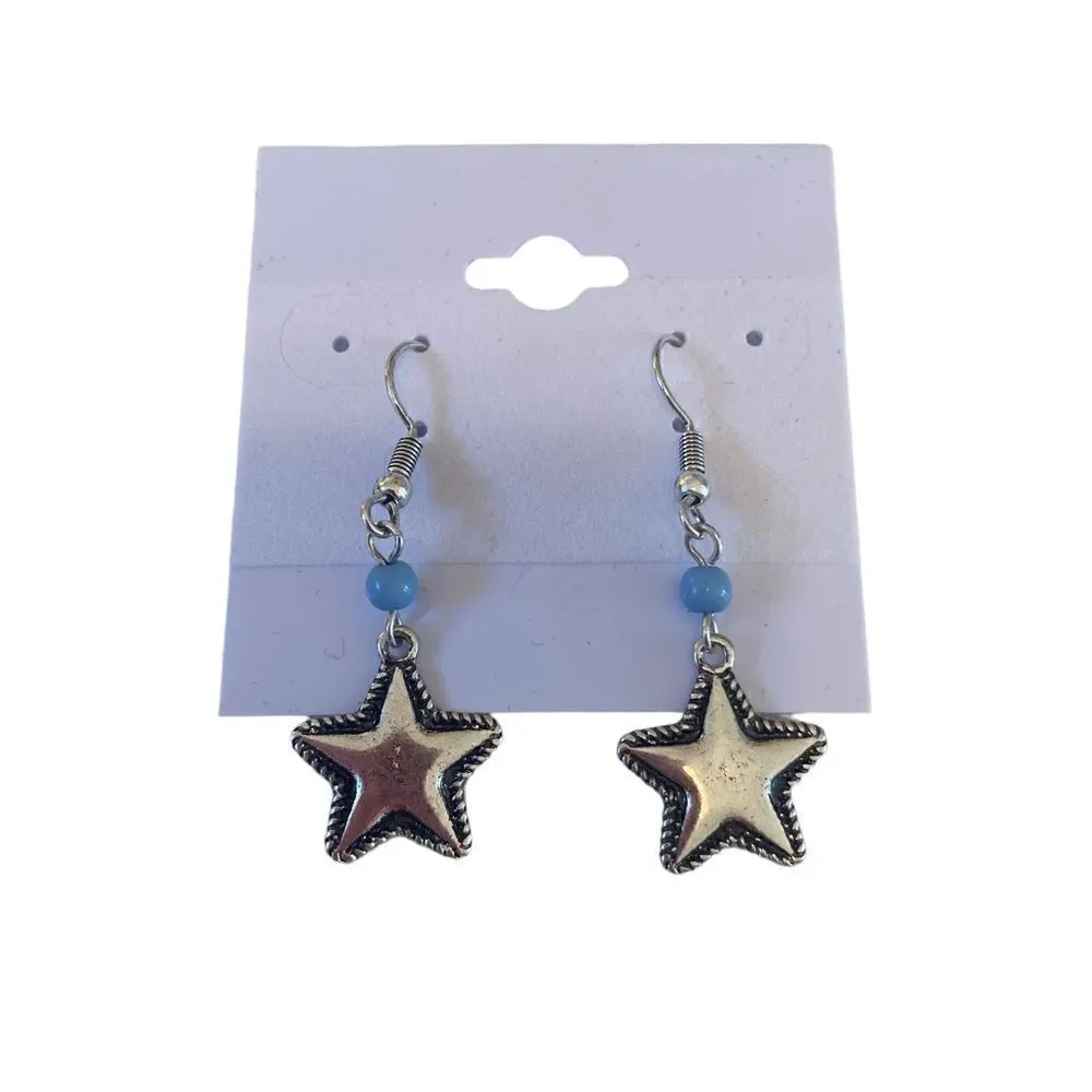 Lucky Brand Silver Toned Star Drop Earrings.